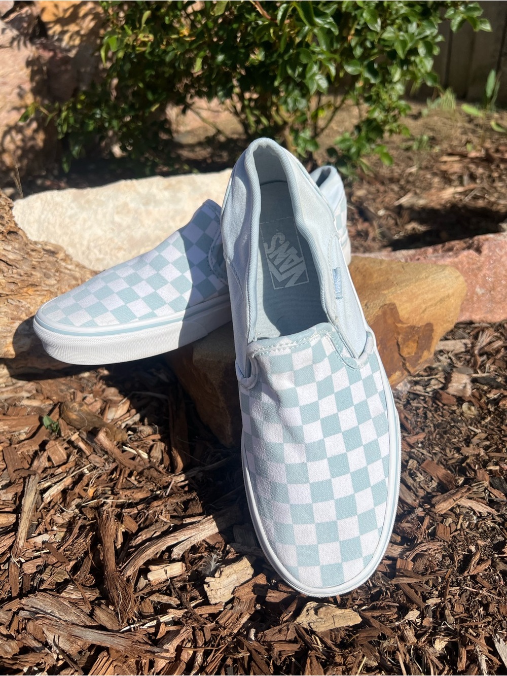 Vans Checkerboard Y2K Slip-On Sneakers in light Blue and White